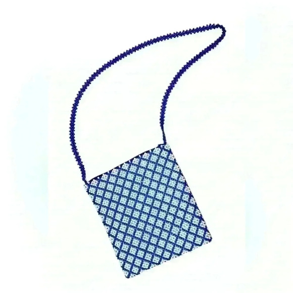 Hand beaded purse royal blue and white - Picture 1 of 9